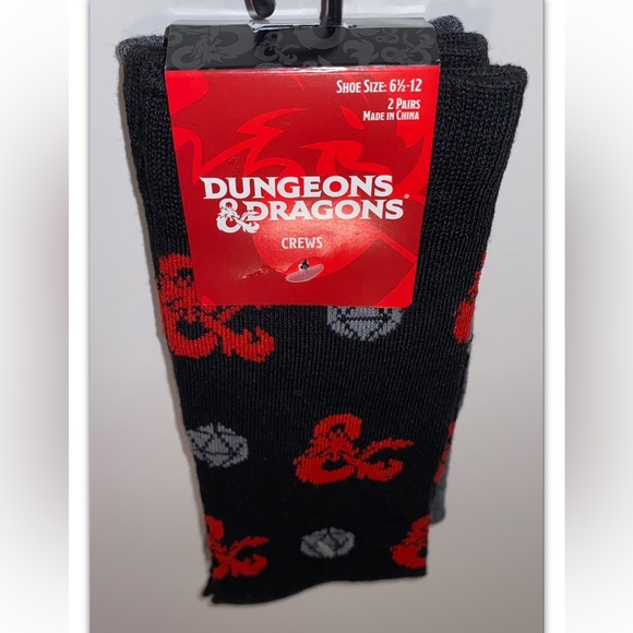 Dungeons & Dragons Crew Socks 2 Pair Men 6.5-12 Black Gray Red D&D Critical Miss - Picture 9 of 9